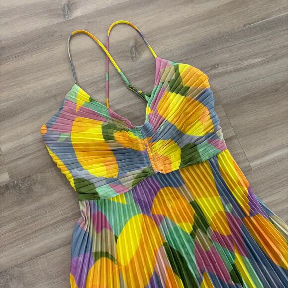 Astr the Label Blythe Plisse Midi Dress Yellow Lilac Abstract Women Size Small - Picture 4 of 9